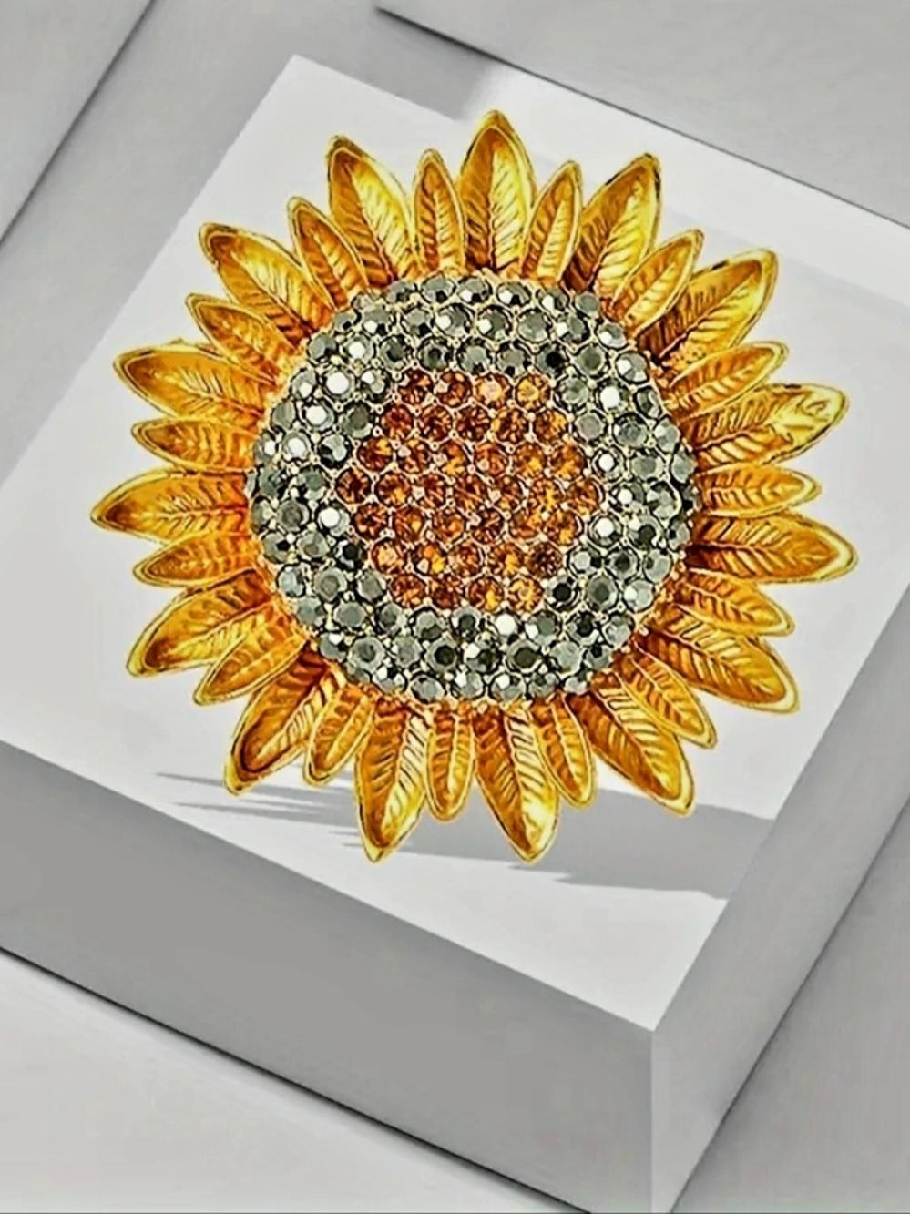 Sunflower Crystal Brooch - Yellow Gold